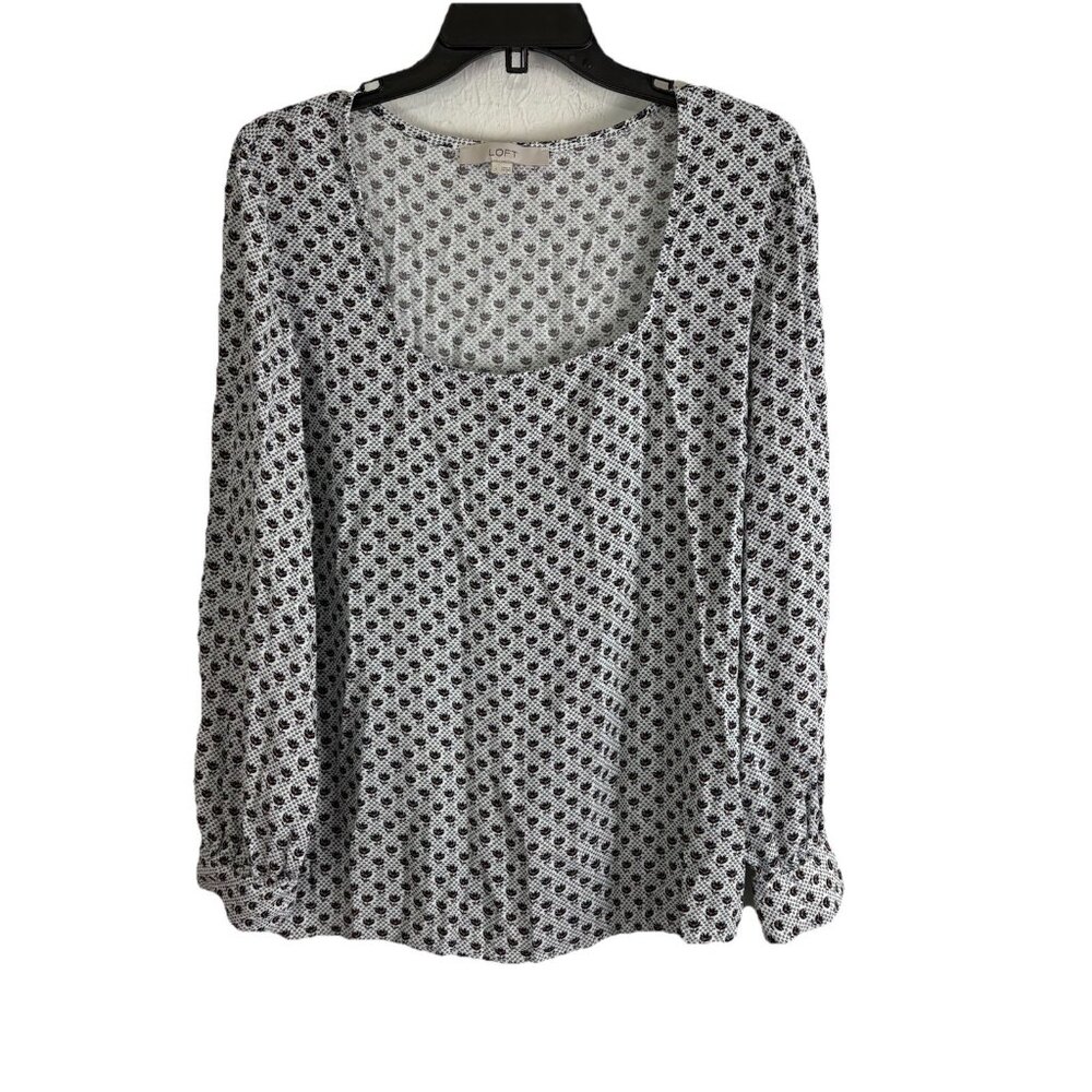 Loft Womens Shirt Adult Size Large Blue Floral Long Sleeve Square Neck Casual